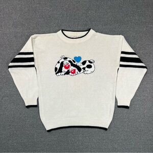 Vintage 80s One Step Up Chenille Puppy Love Dog Embroidered Sweater Size Large